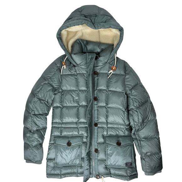 Abercrombie & Fitch Women’s Puffer Jacket Hooded Green Size M Warm Winter Coat - Picture 3 of 7